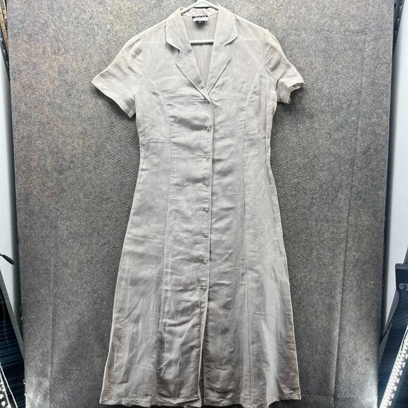 Searle blatt Dress Women 12 Beige Button Down Linen Bergdorf Goodman 70s - Picture 1 of 12